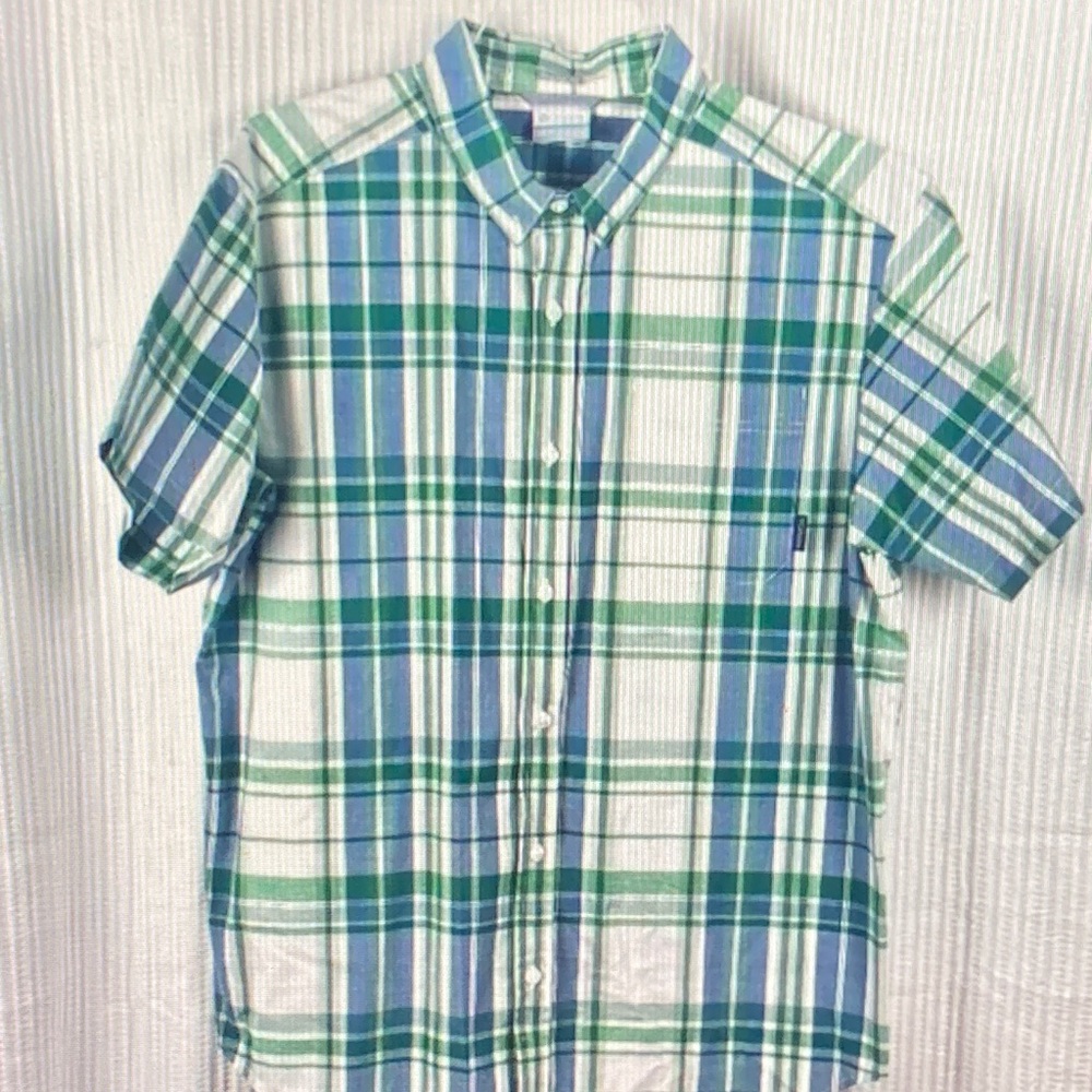 Columbia Men's Casual Blue and Green Checkered Shirt